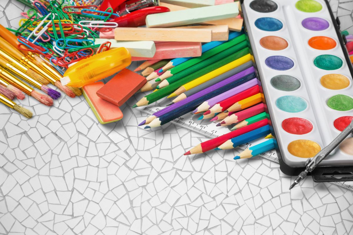 Art material on a mosaic table
